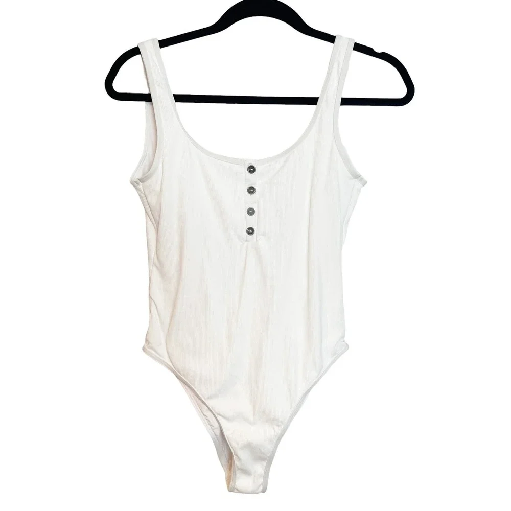 L*space Ribbed Float on One Piece Swimsuit White Size M NWT